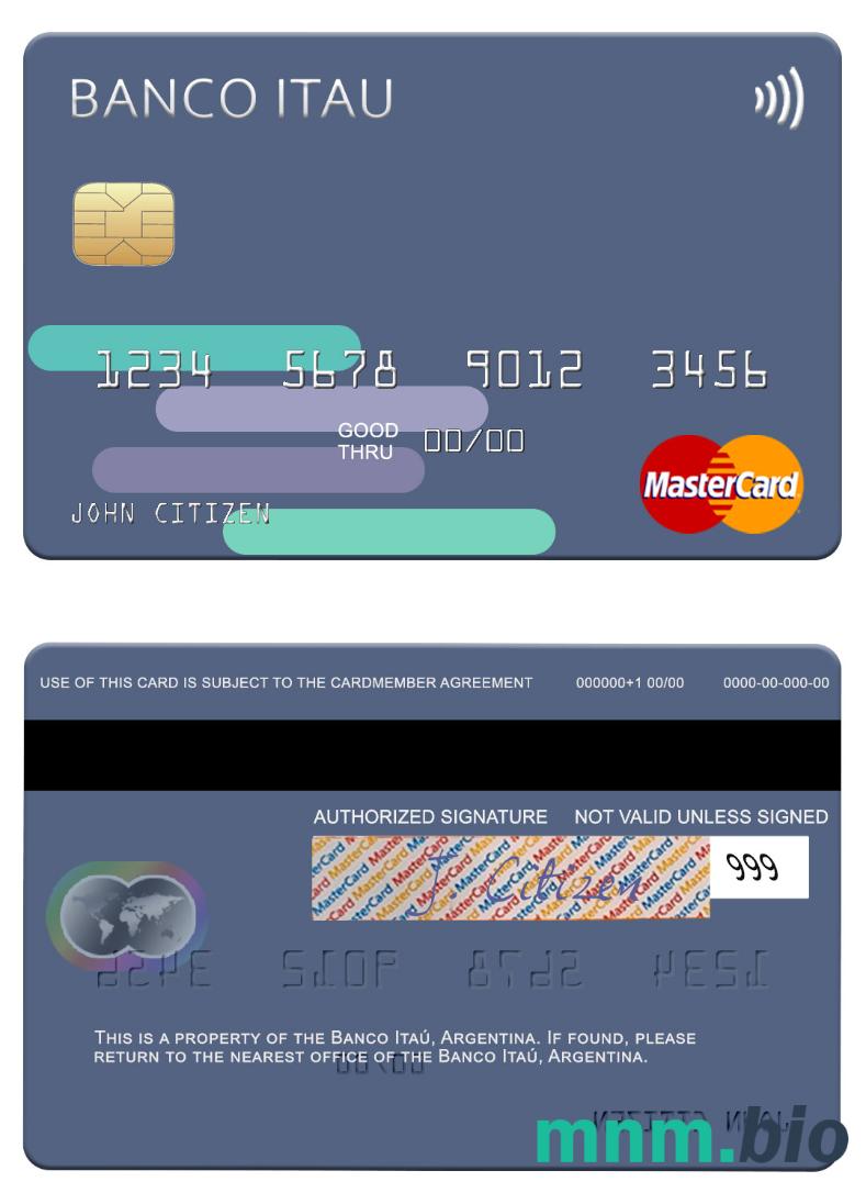 Argentina Banco Itaú Argentina przykład karty mastercard w formacie PSD